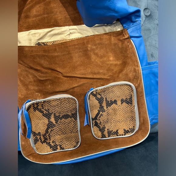 NWOT / Genuine suede and vegan leather Vintage Animal Print Tote Bag - Picture 2 of 5